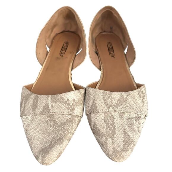 Seychelles Cello Taupe White Snakeskin Embossed d'Orsay Flats Pointed Toe 9 Wide - Picture 1 of 8